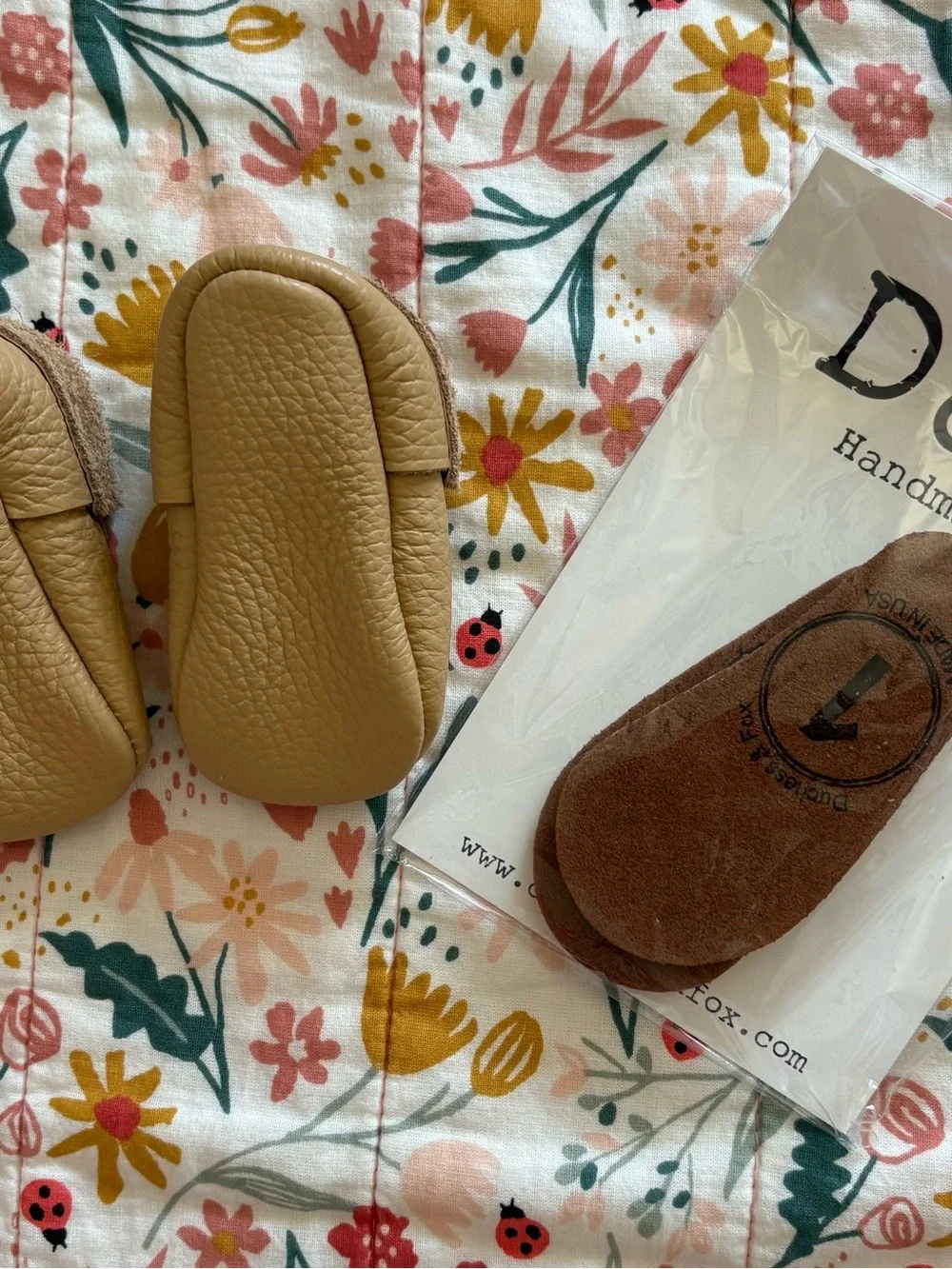 Baby Tan Leather Moccasin Booties with Cozy Cuff